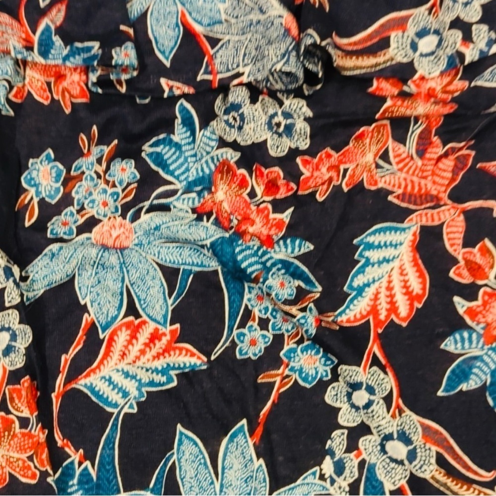 J. Jill Navy Floral Linen Flutter Sleeve Top - Petite M - Picture 5 of 8